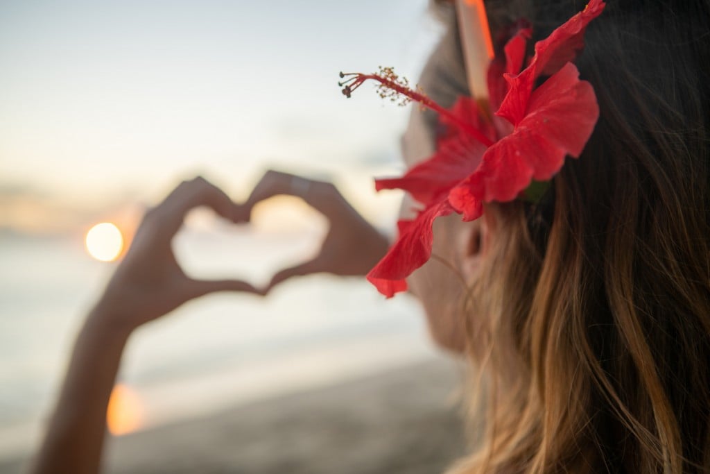 Young Woman Loving Sunset On Beach, Waikiki, Hawaii