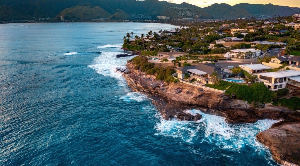 Aerial View Of Sunny Village In Hawaii
