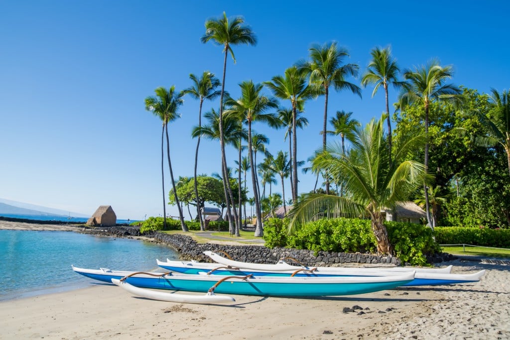 Hawaiian Outrigger Canoe At Kamakahonu Beach Kailua Kona, Big Island, Hawaii