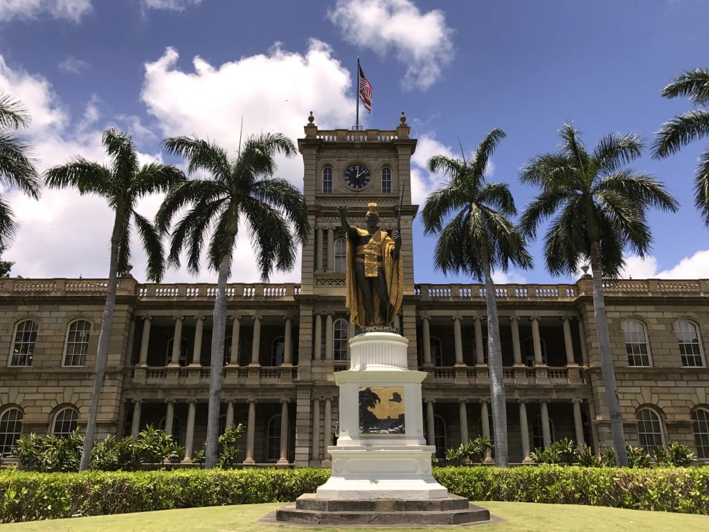 King Kamehameha Statue In Front Of The Supreme State Court Of Hawaii