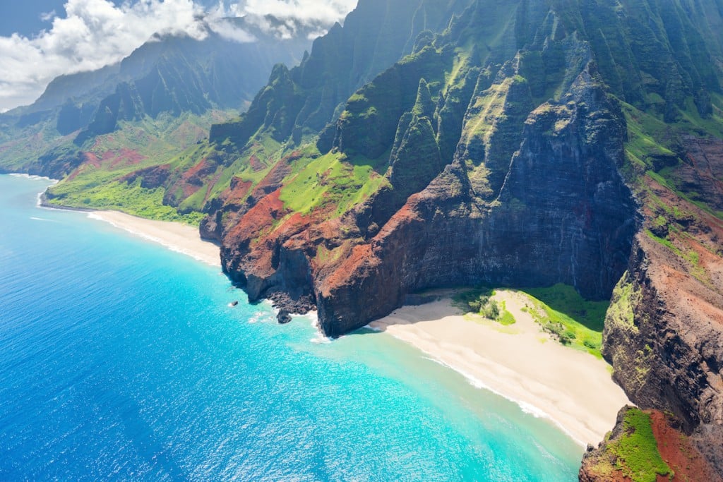 Stunning Aerial View Of Na Pali Coast In Kauai Island