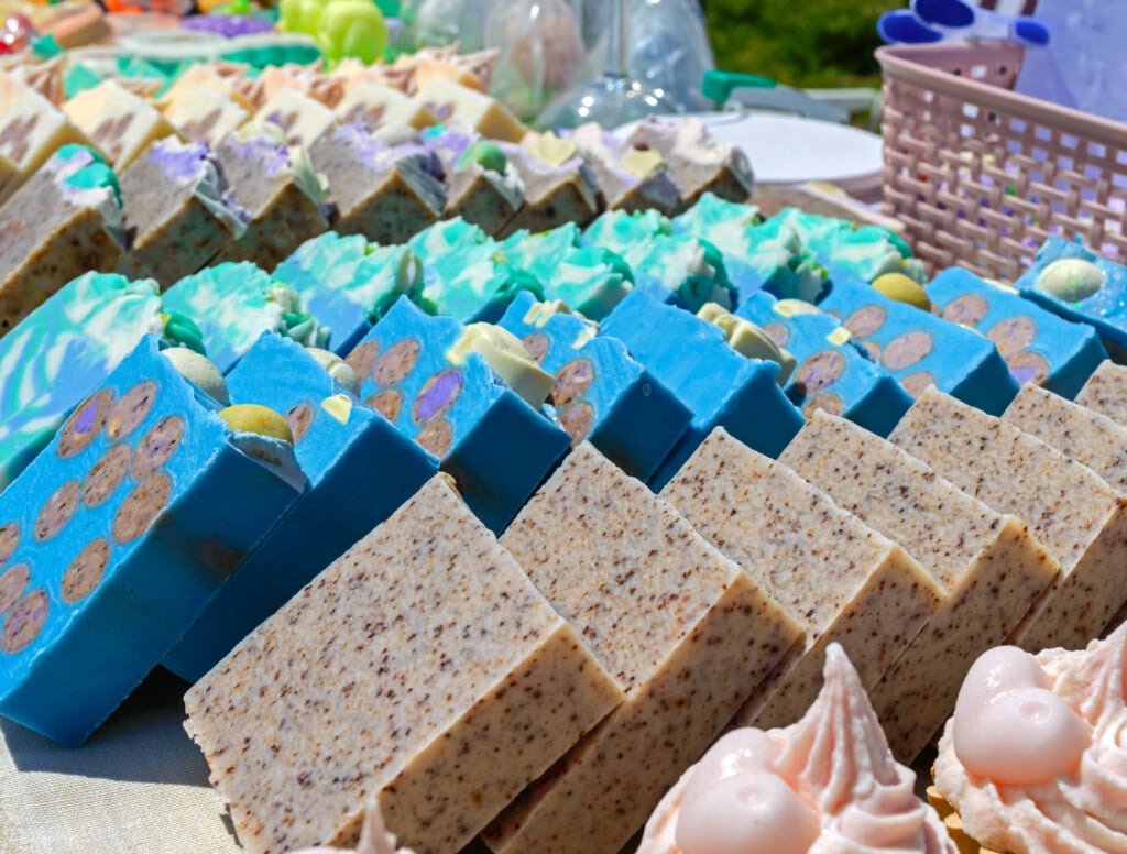 Beautiful Colorful Handmade Soap. Soap Manufacture Eco Goods. Fair An Exhibition Of Folk Craftsmen.