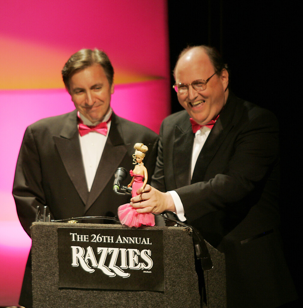 Razzie Cast Members Simon And Campbell Present Award For Worst Actress During Annual Razzie Awards In Hollywood
