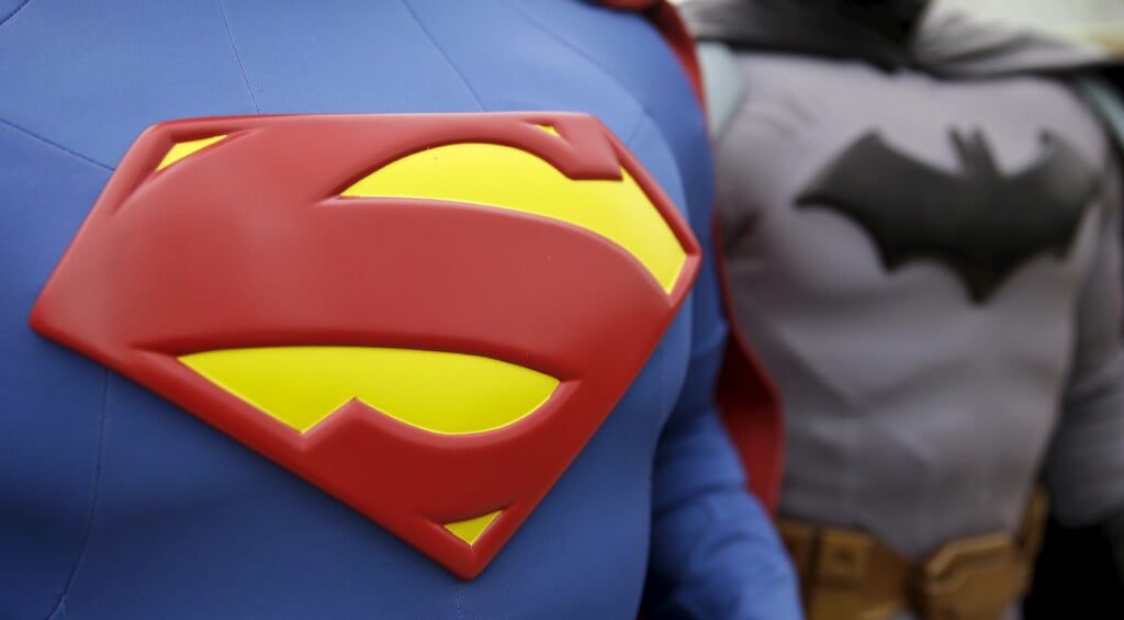 The Superman And Batman Logos Can Be Seen On Outfits Worn By Actors During The Season Inauguration Of The Madrid Warner Amusement Park In San Martin De Valdeiglesias Near Madrid