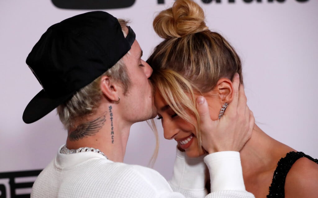 Singer Bieber And His Wife Hailey Baldwin Pose At The Premiere For The Documentary Television Series "justin Bieber: Seasons" In Los Angeles