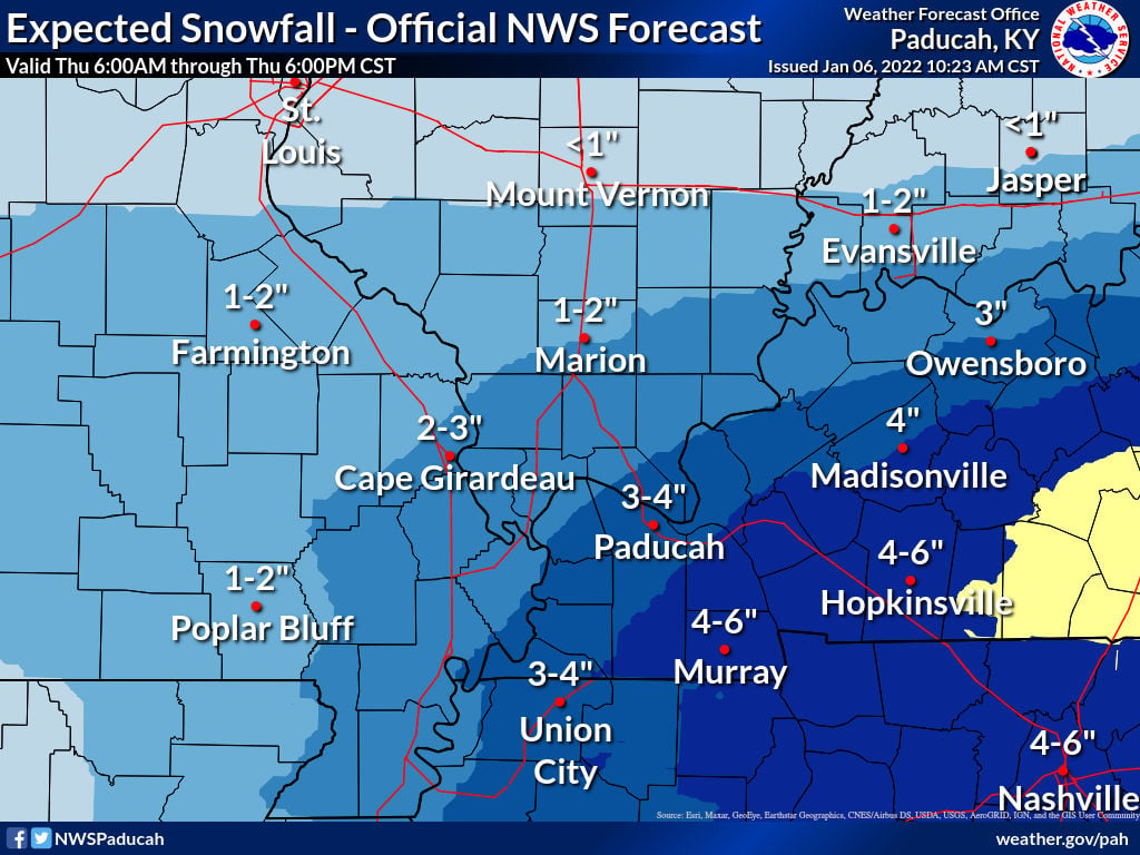 Expected storm snow total (Source: National Weather Service Paducah)