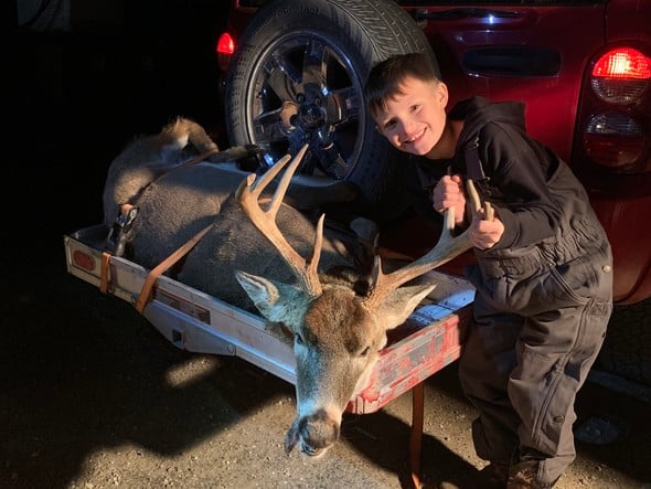 MDC reports young hunters harvested 2,881 deer during the late youth portion Nov. 25-27. Pictured is 8-year-old Alex Drew who harvested his second buck during firearms deer season in Chariton County. (Source: MDC)