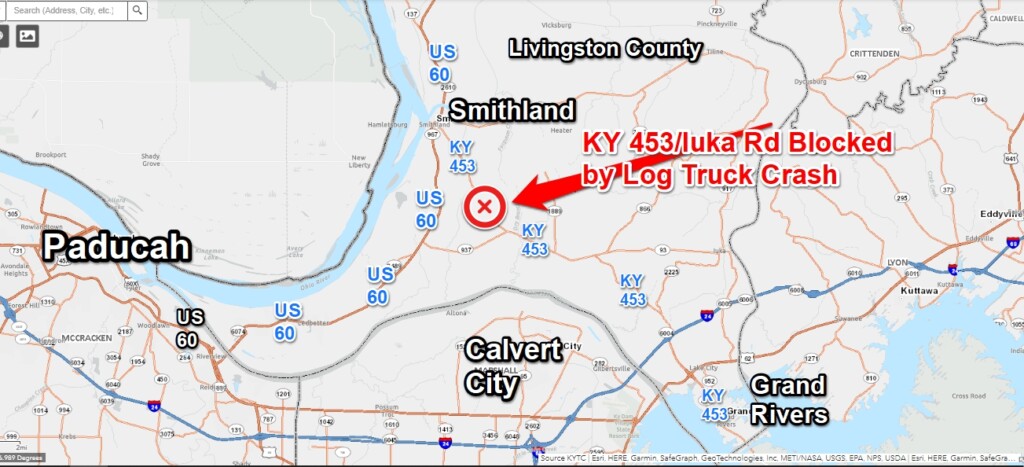 KY 453 is blocked by a log truck crash (Source: KYTC District 1)