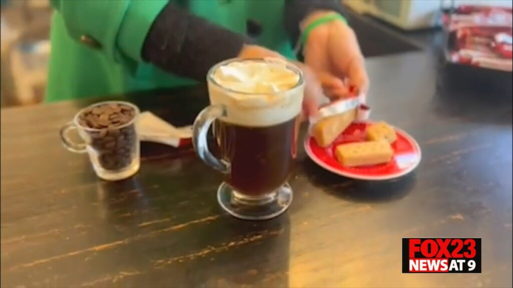 Irish coffee is espresso, your favorite coffee, Jameson Irish whiskey or zero proof whiskey and topped with cream.