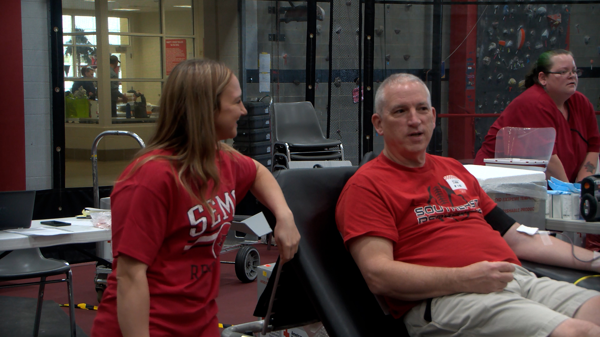 Missouri State Representative John Voss gives blood for first time in