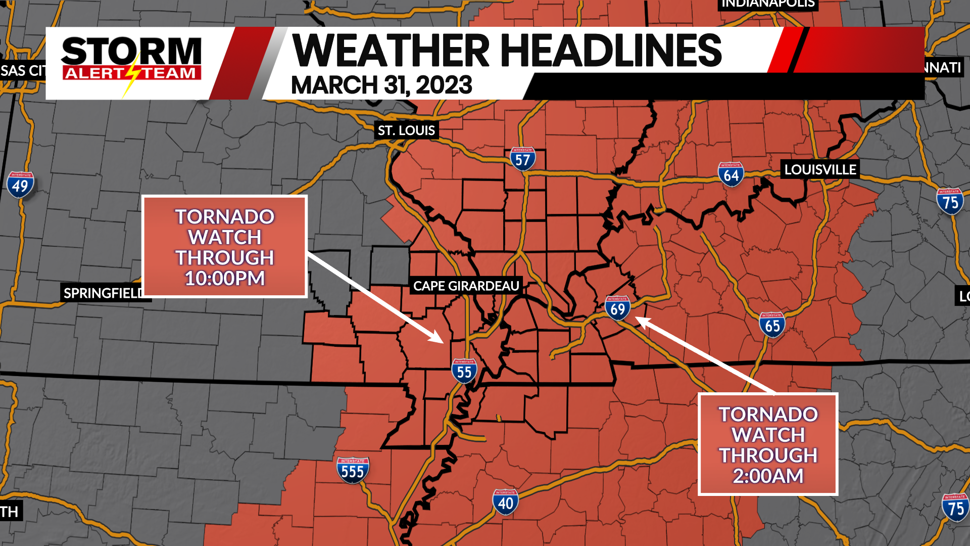 Tornado Watch through Friday evening, March 31, 2023 - KBSI