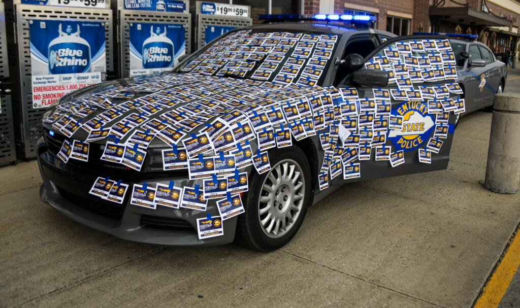 2023 Post 12 cruiser covered in SOKY stickers (Source: Kentucky State Police/Facebook)