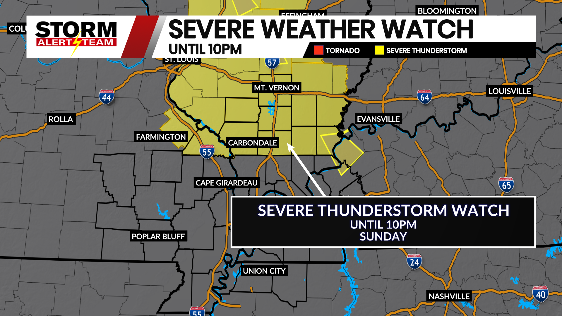 Severe Thunderstorm Watch issued through 10 p.m. Sunday - KBSI FOX23 ...