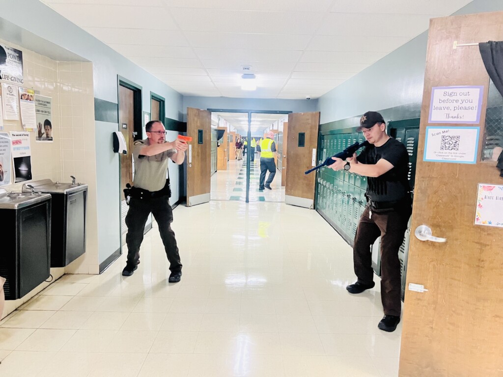 Perry County sheriff's deputies participating in active shooter training at Perryville High School. (Source: Sasha Moore/FOX23 News)