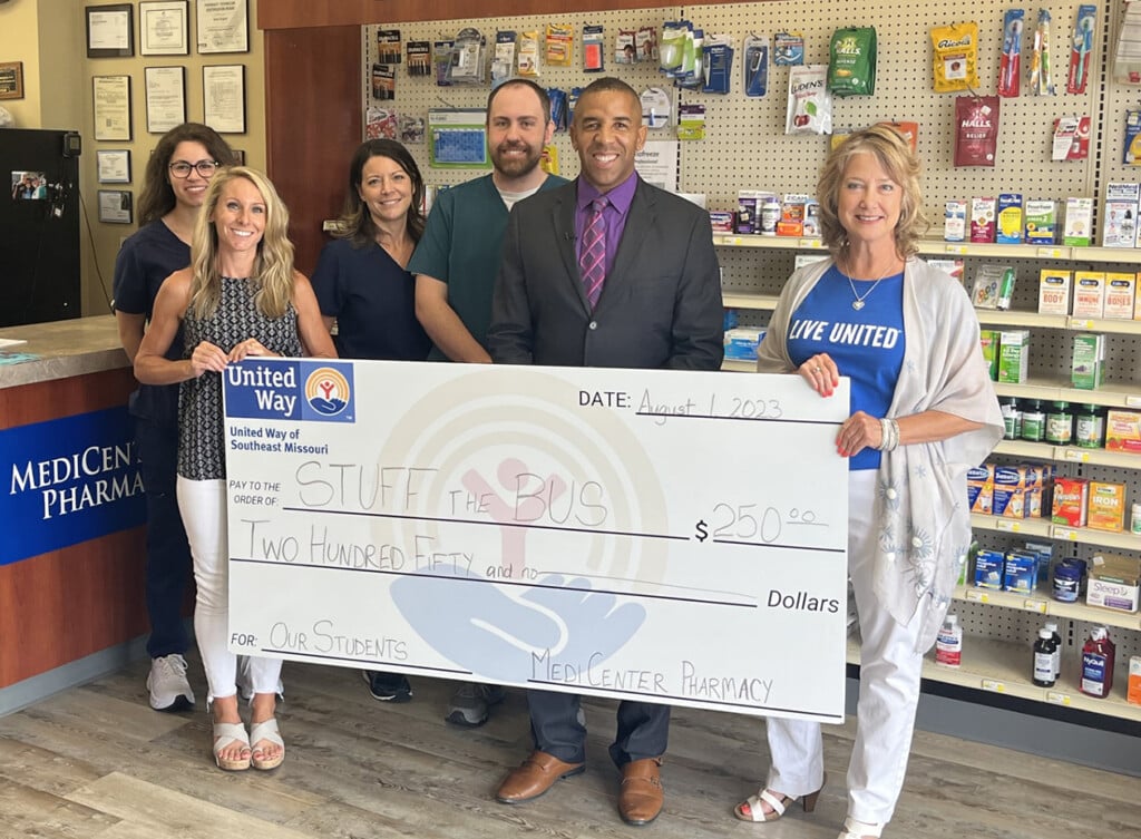 MediCenter Pharmacy presented the United Way of Southeast Missouri with a check for $250 for school supplies. (Source: Kristie Giompoletti-Shamoun/FOX23)