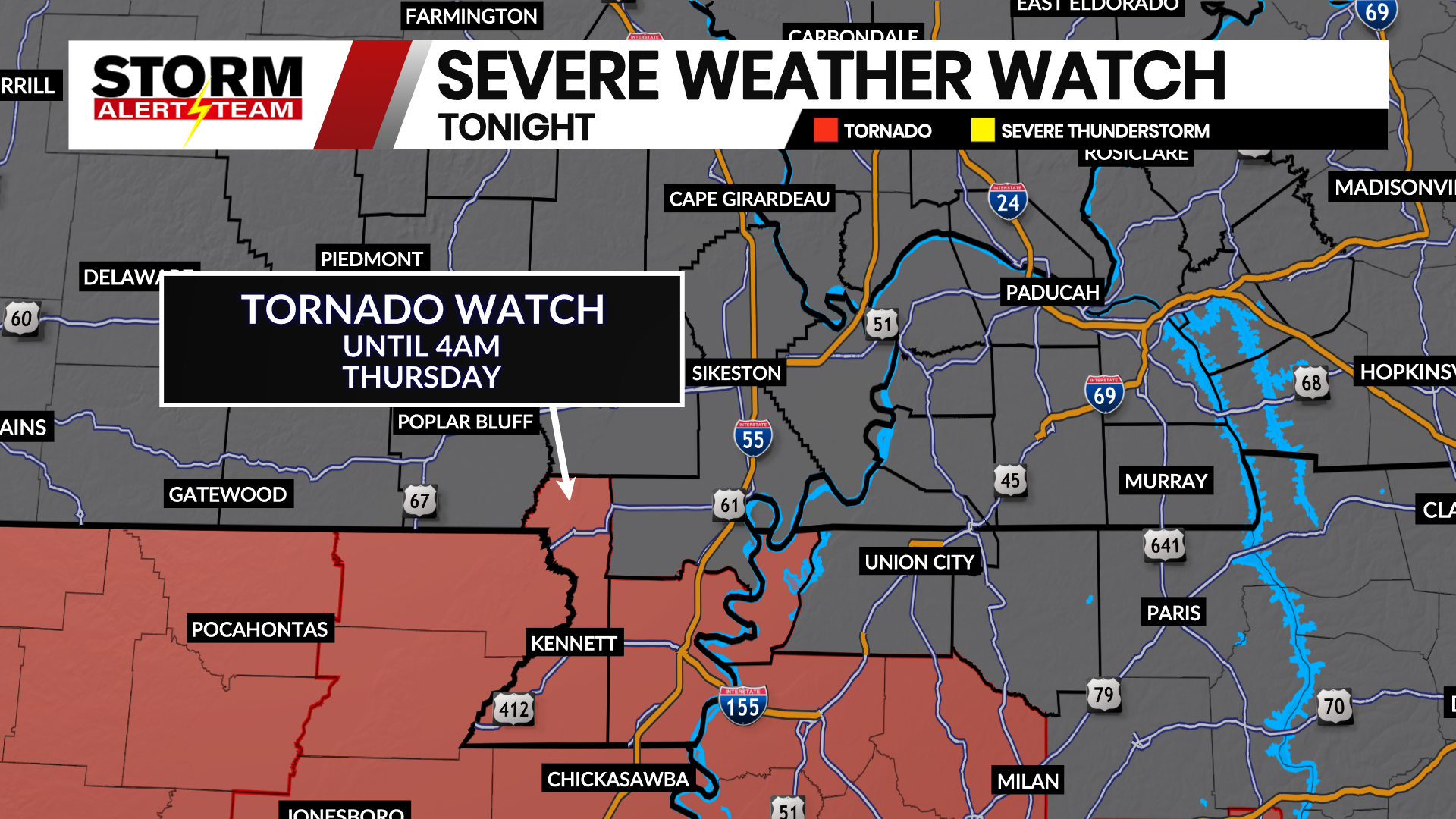 Tornado Watch until 4 a.m. Thursday for southern SEMO - KBSI FOX23 News ...