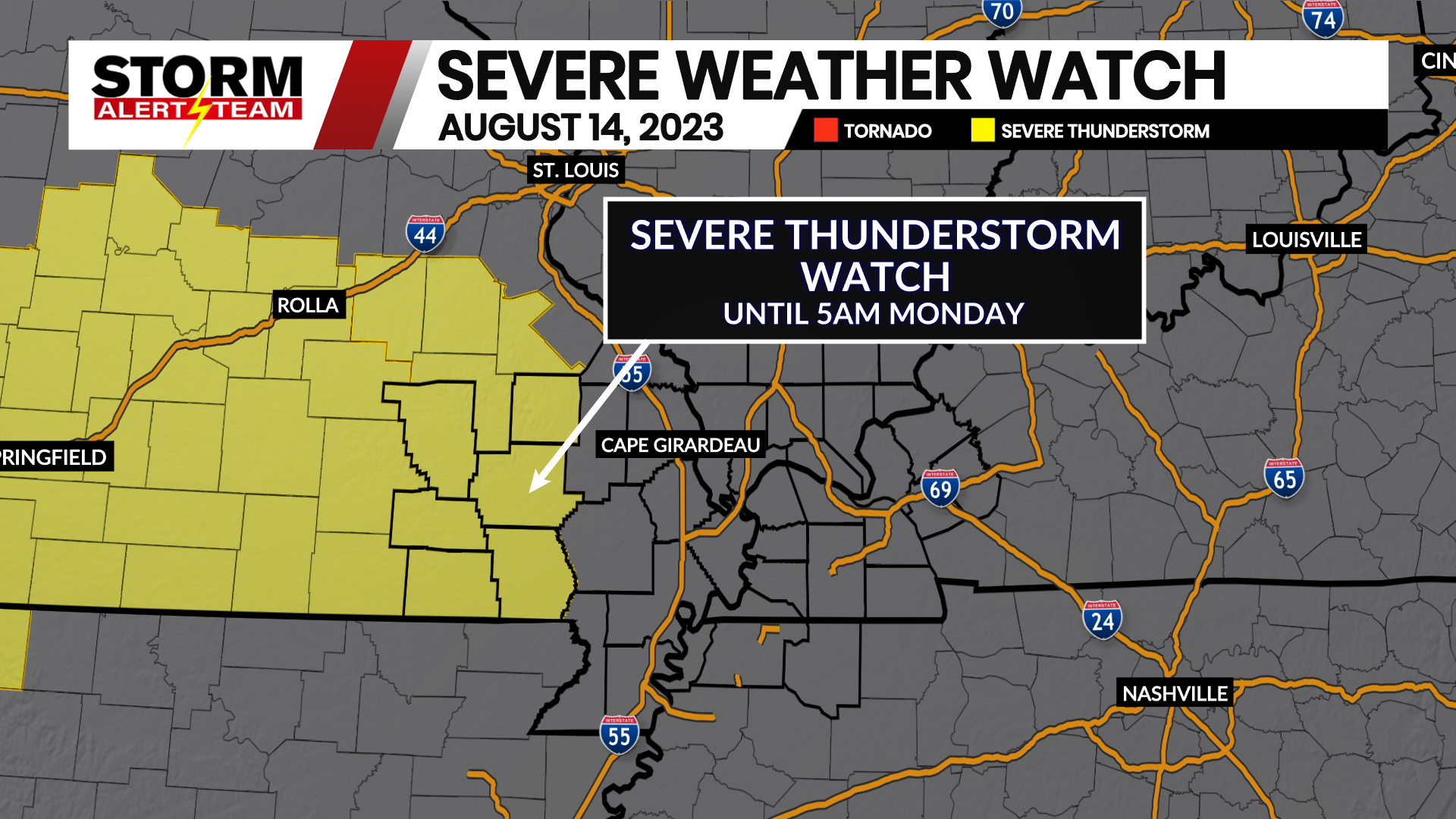 Severe Thunderstorm Watch Through 5 A.m. Monday - KBSI Fox 23 Cape ...