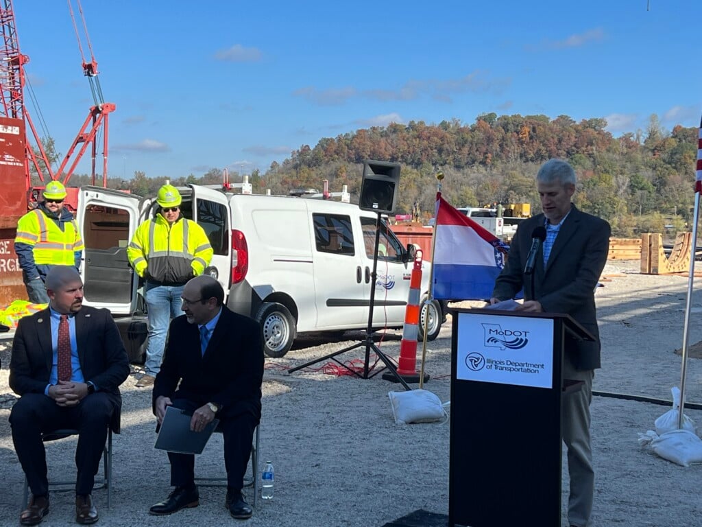 A ceremony was held Tuesday, Oct. 31 on the Missouri side of the Mississippi River at the Don Welge Memorial Bridge construction site