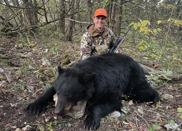 Garith Dedmon of Marshfield harvested this female black bear on private land in Douglas County (Zone 1) on Oct. 19. (Source: MDC)
