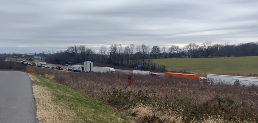 Traffic was backed up after a crash on Interstate 55 near the 110 mile marker on Dec. 8. (Source: FOX23 News Multimedia Journalist Sasha Moore)