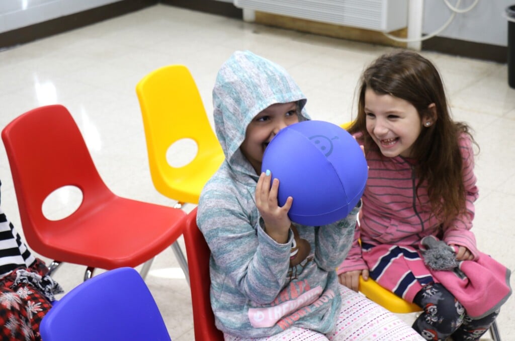 Elementary students share their “good things,” testing out the QBall throwable microphone in music class on Thursday, Dec. 7, at O'Neal. (Source: Poplar Bluff R-I School District)