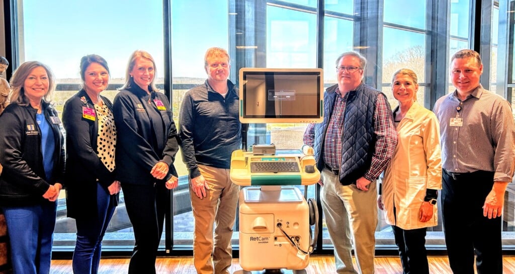 Pictured left to right: Debby Sprandel, RN, BSN, MSN, MBA-HA, Chief Nursing Officer; Lanae Romann, RN, MSN, Director of Nursing-Maternal Child Services; Jill LeGrand, RN, Patient Care Manager-Level III NICU; Mark Rhodes; Scott Rhodes; Karlyle K. Christian-Ritter, MD, FAAP, Neonatologist; Stacy Huff, Saint Francis Foundation Executive Director (Source: Saint Francis Healthcare System)