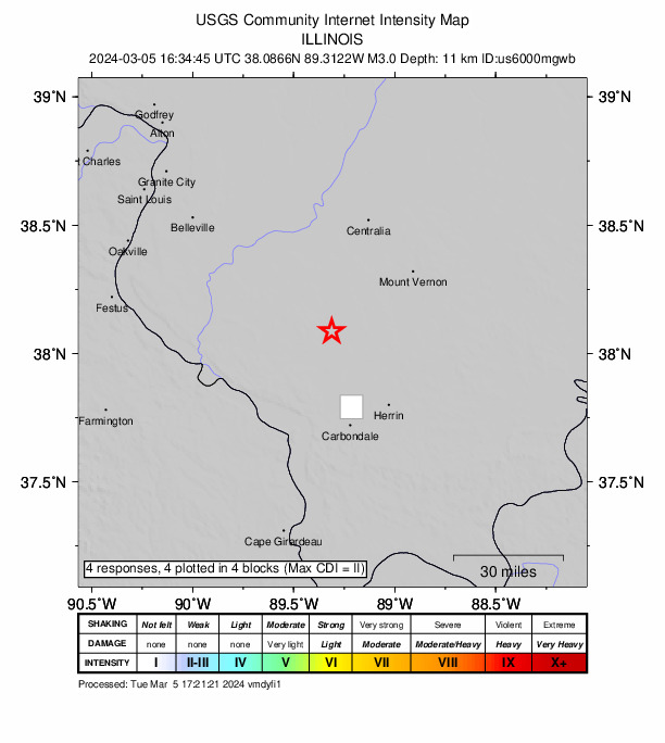 3 0 Magnitude Earthquake Recorded Near Pinckneyville KBSI Fox 23 Cape   Earthquake Near Pinckneyville Source Usgs 