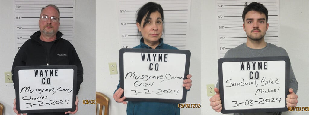 Larry Charles Musgrave, Carmen Grizel Musgrave, Caleb Michael Sandoval (Source: Wayne County Sheriff's Office)