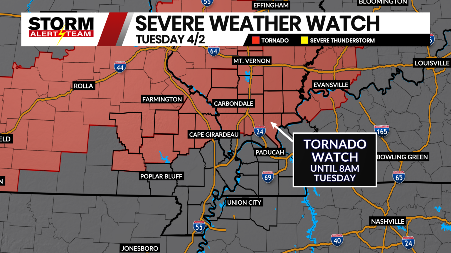 Tornado Watch until 8 a.m. Tuesday morning - KBSI FOX23 News Cape ...