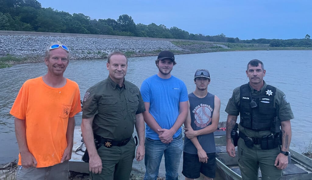 Williamson County Sheriff’s deputies recognized Parker Branscum of Dongola, Reese Belcher of Anna and Nicholas Grimm of Carbondale for their efforts to find the owners after finding a capsized boat on Little Grassy Lake. (Source: Williamson County Sheriff's Office/Facebook)