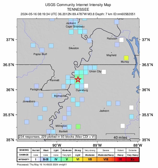 Earthquake May 16 Dyer County, Tenn. (Source: USGS)