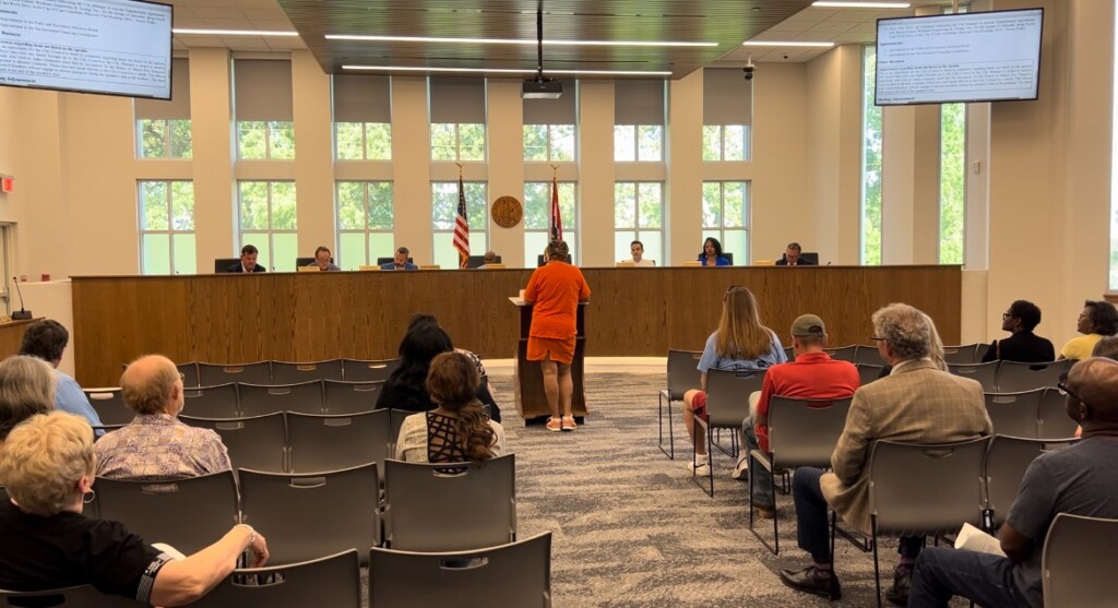 Leslie Washington addresses the city council on May 20 to talk about violence in the community.
