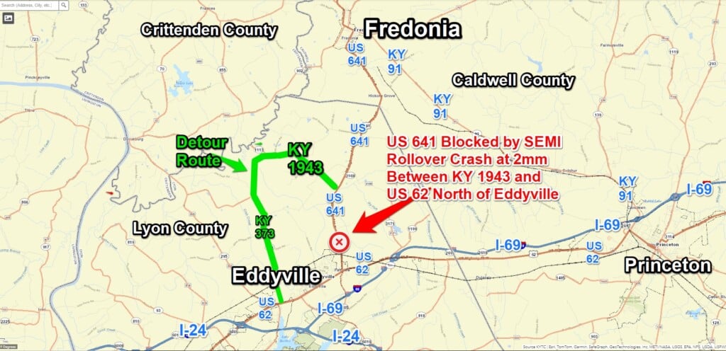 US 641 semi rollover crash at 1 mile marker in Lyon County, Ky. (Source: KYTC District 1/Facebook)