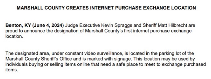 Internet Purchase Exchange Location (Source: Marshall County KY Sheriff's Office/Facebook)