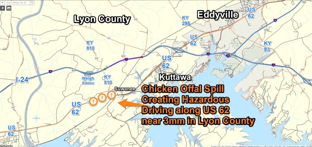 chicken offal spill on US 62 (Source: KYTC District 1/Facebook)