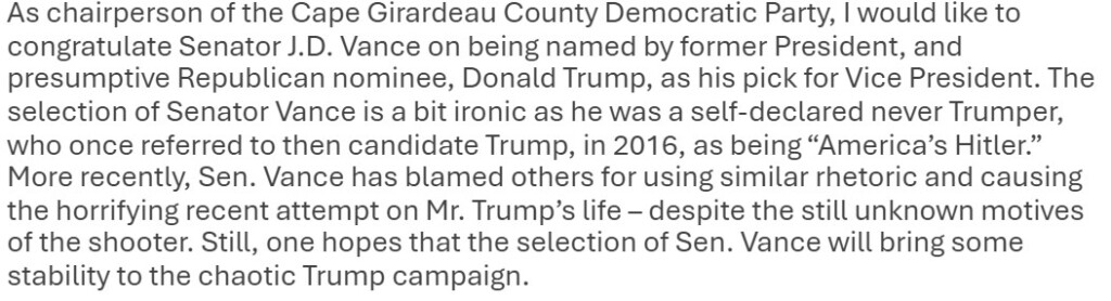 Statement from JD Vance