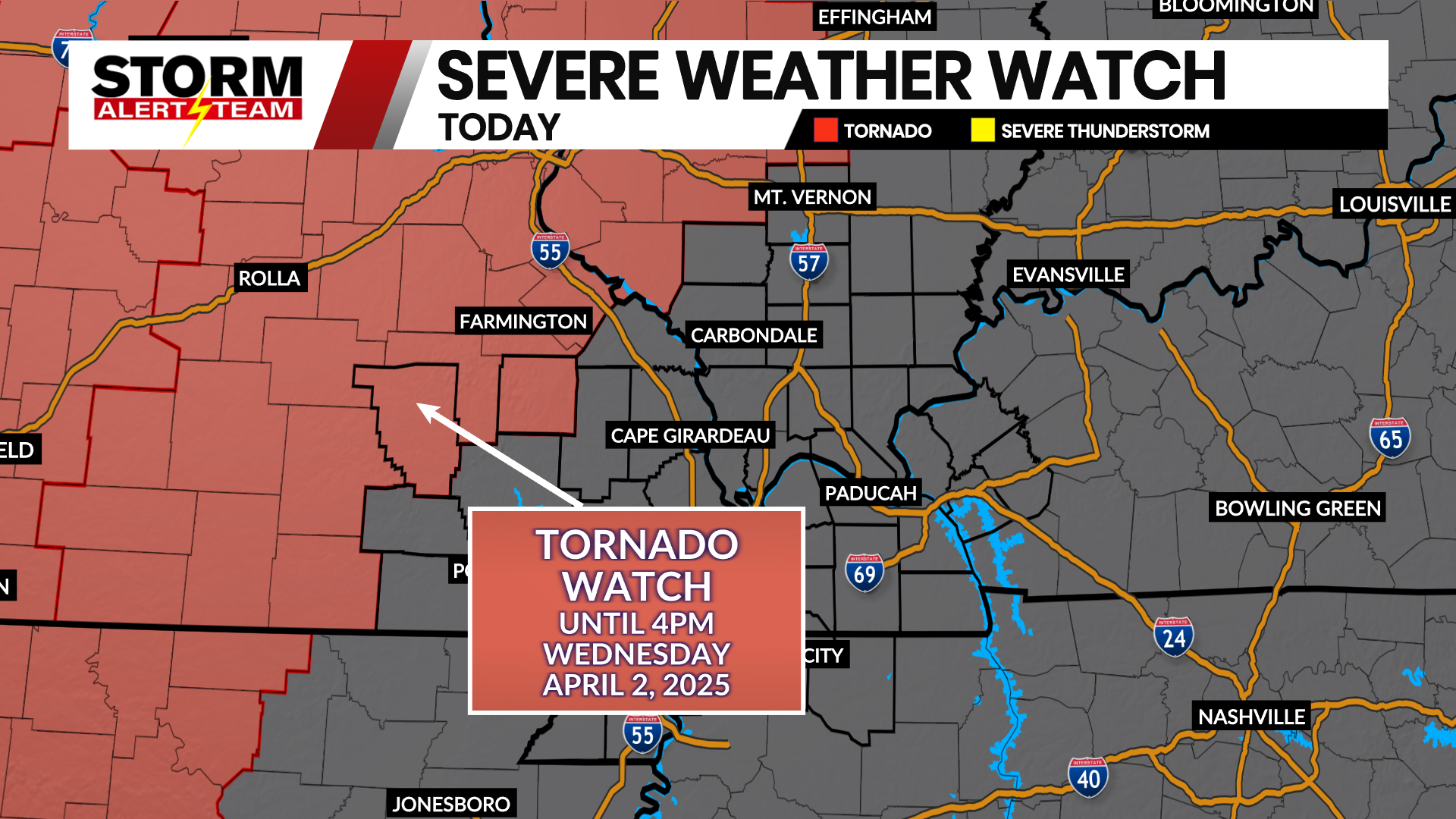 TORNADO WATCH April 2, 2025 KBSI FOX23 News Cape Girardeau News