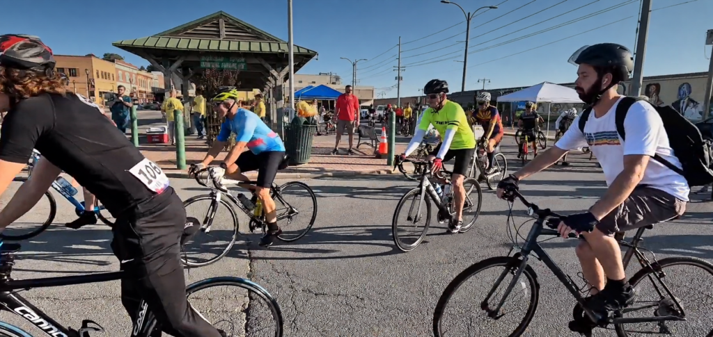 Cyclists Along A City Street