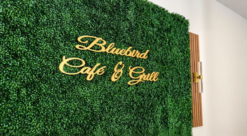 Bluebird Cafe Grill Hedge Sign