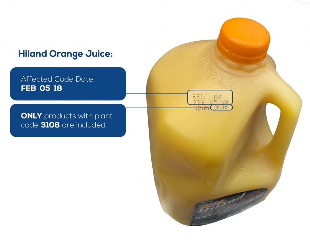 Hiland Dairy orange juice recall