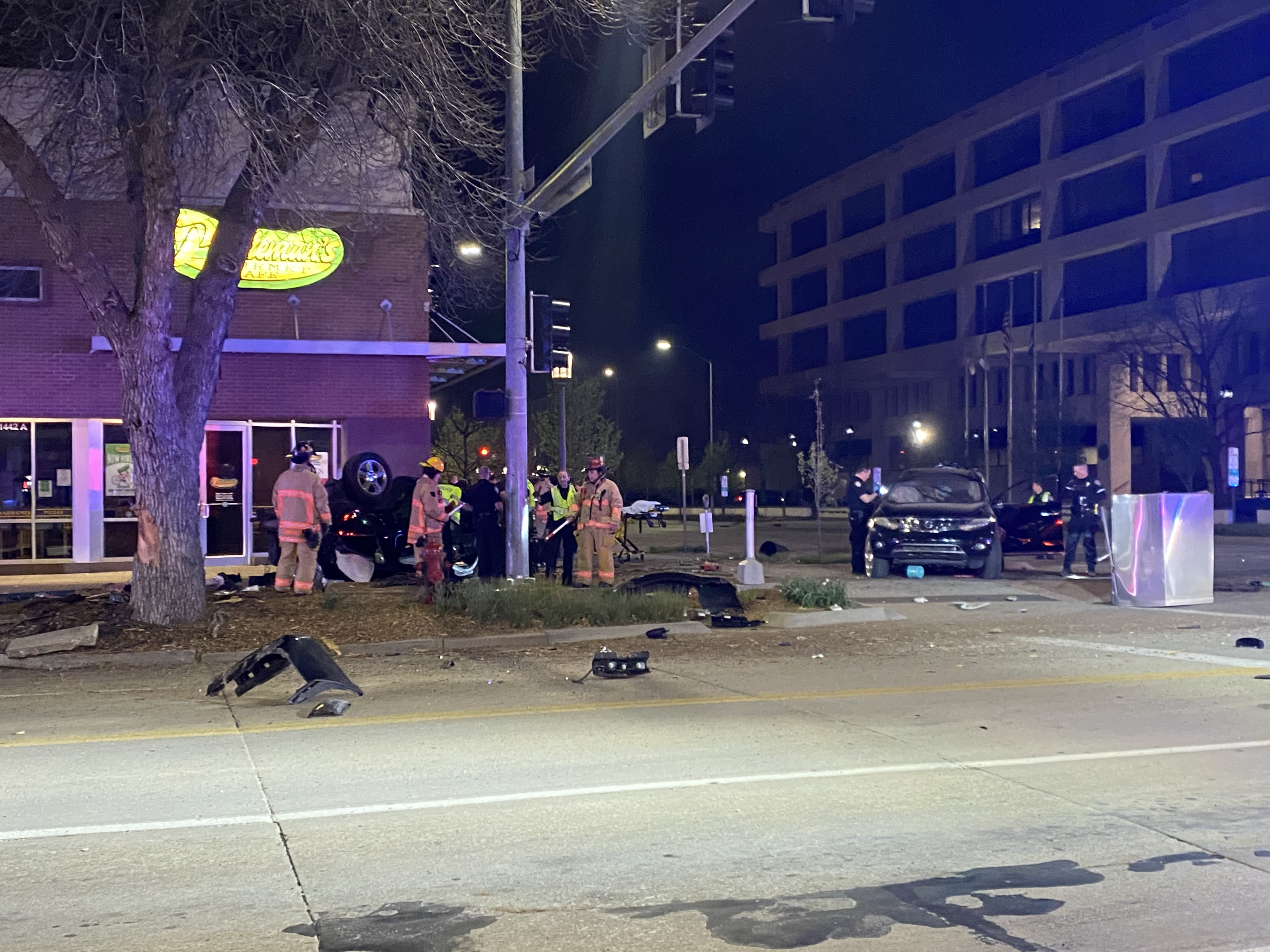 Three hospitalized after rollover crash in downtown Lincoln