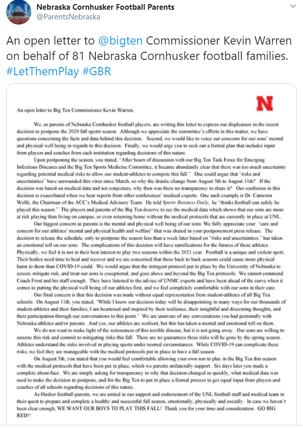 Neb Parents Letter