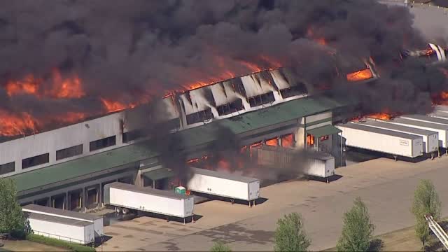 Aerials Of A Massive Fire At A Manufacturing Plant In Rockton, Il