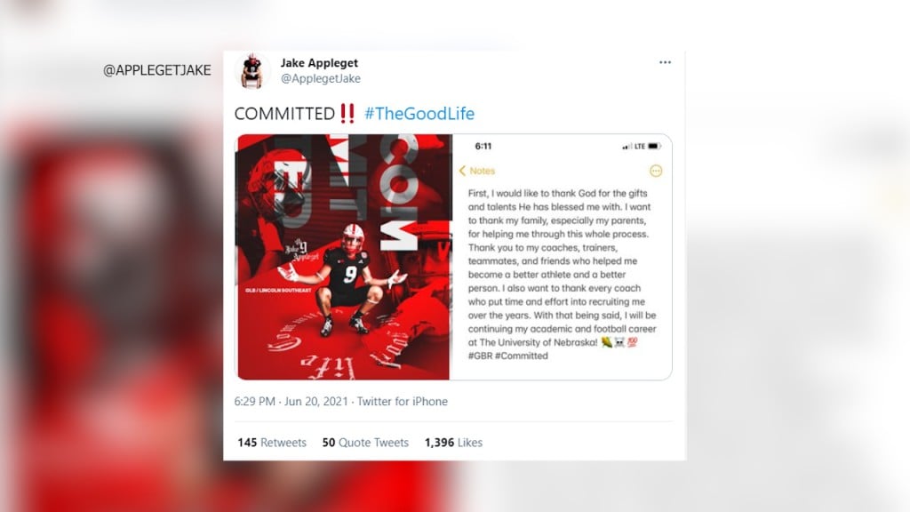 Jake Appleget commits to Huskers