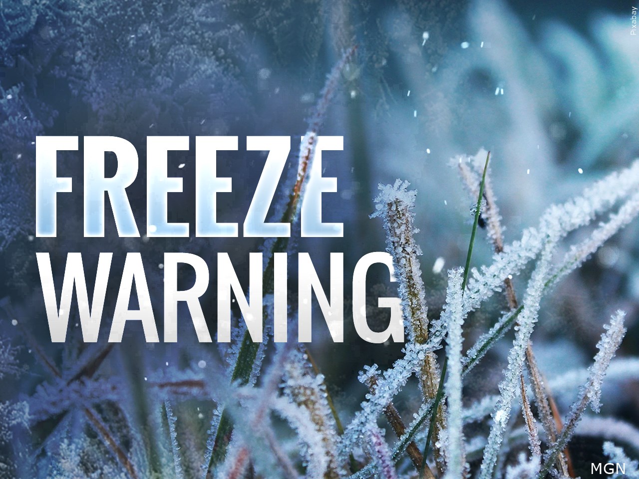 Frost Advisory and Freeze Warning issued for early Saturday