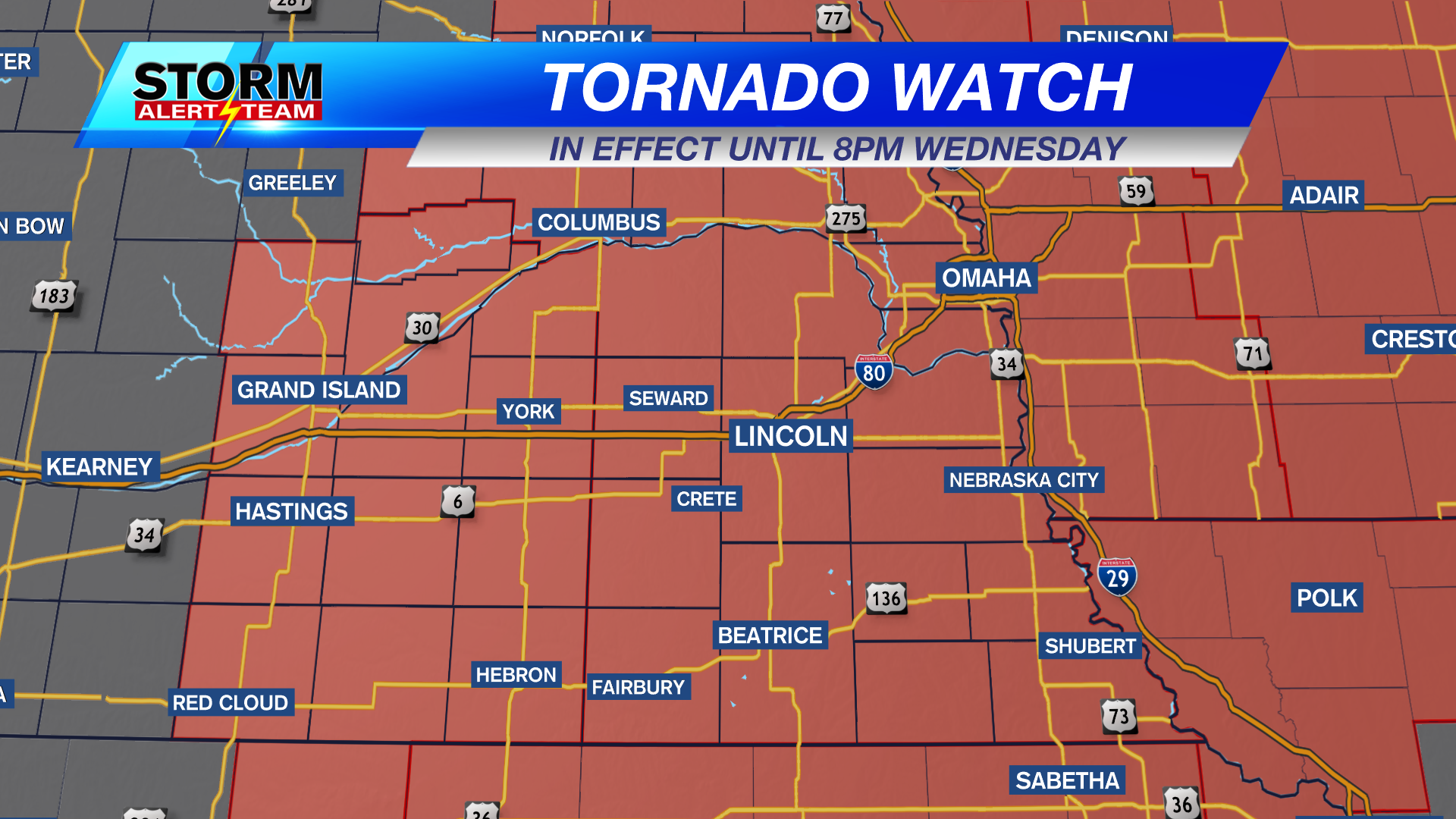 Tornado Watch issued for southeast Nebraska