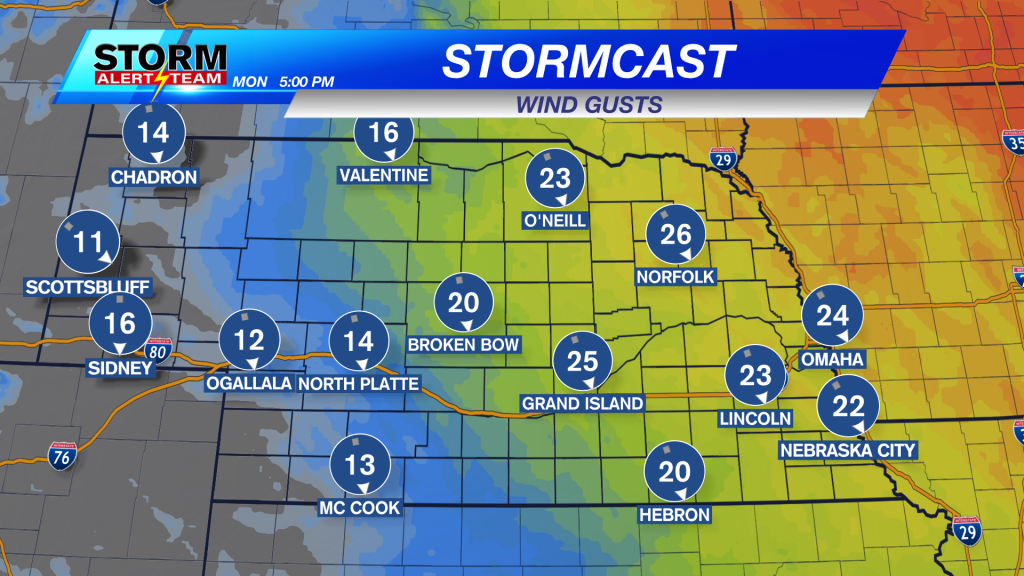 Stormcast Wind Gusts - Monday Afternoon
