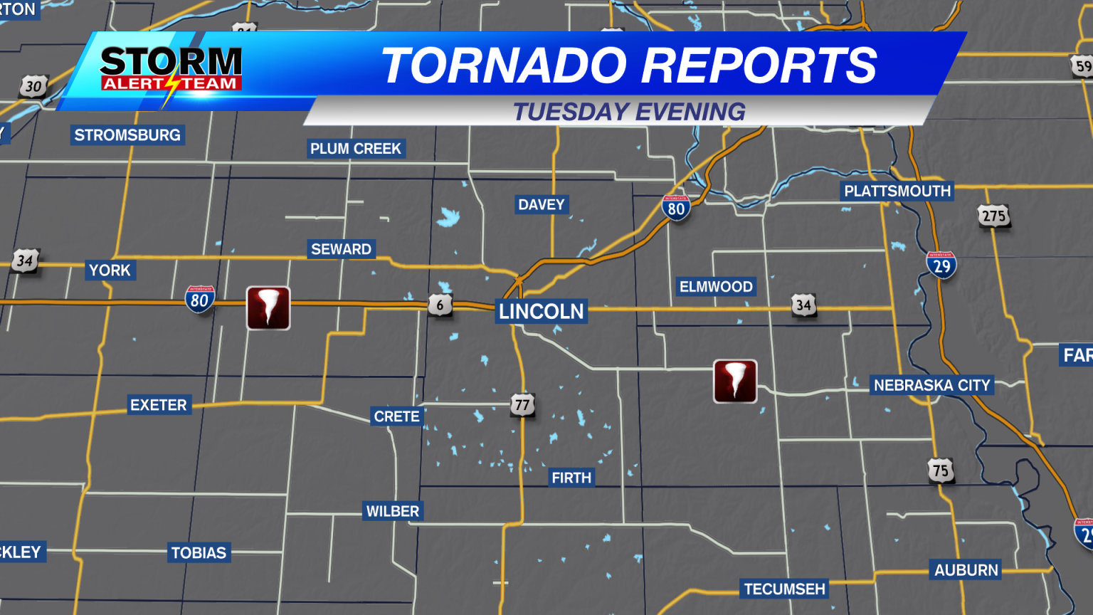 Tornadoes confirmed in Nebraska from Tuesday evening's storms