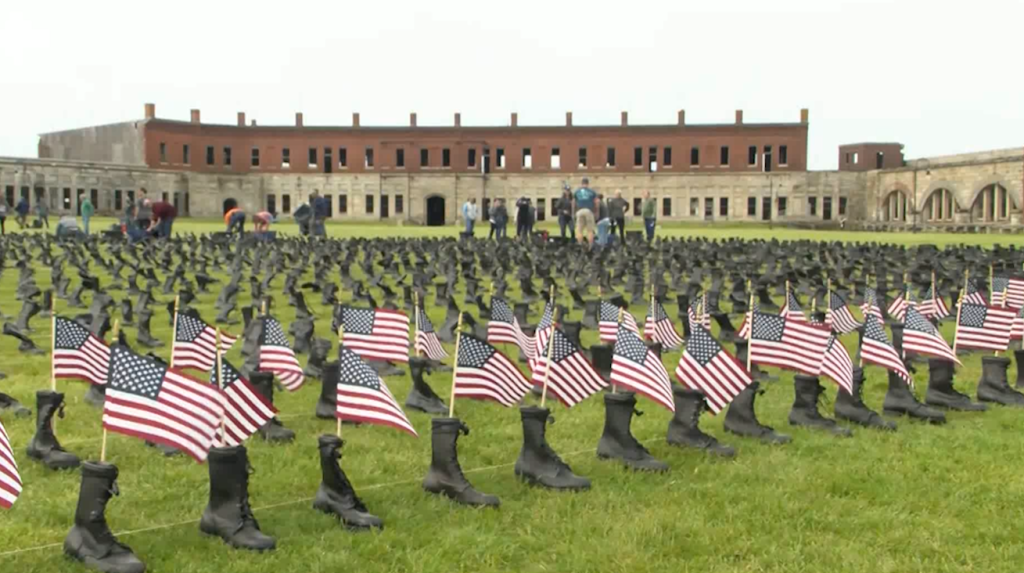 Volunteers Begin Set Up For Boots On The Ground Memorial In Newport