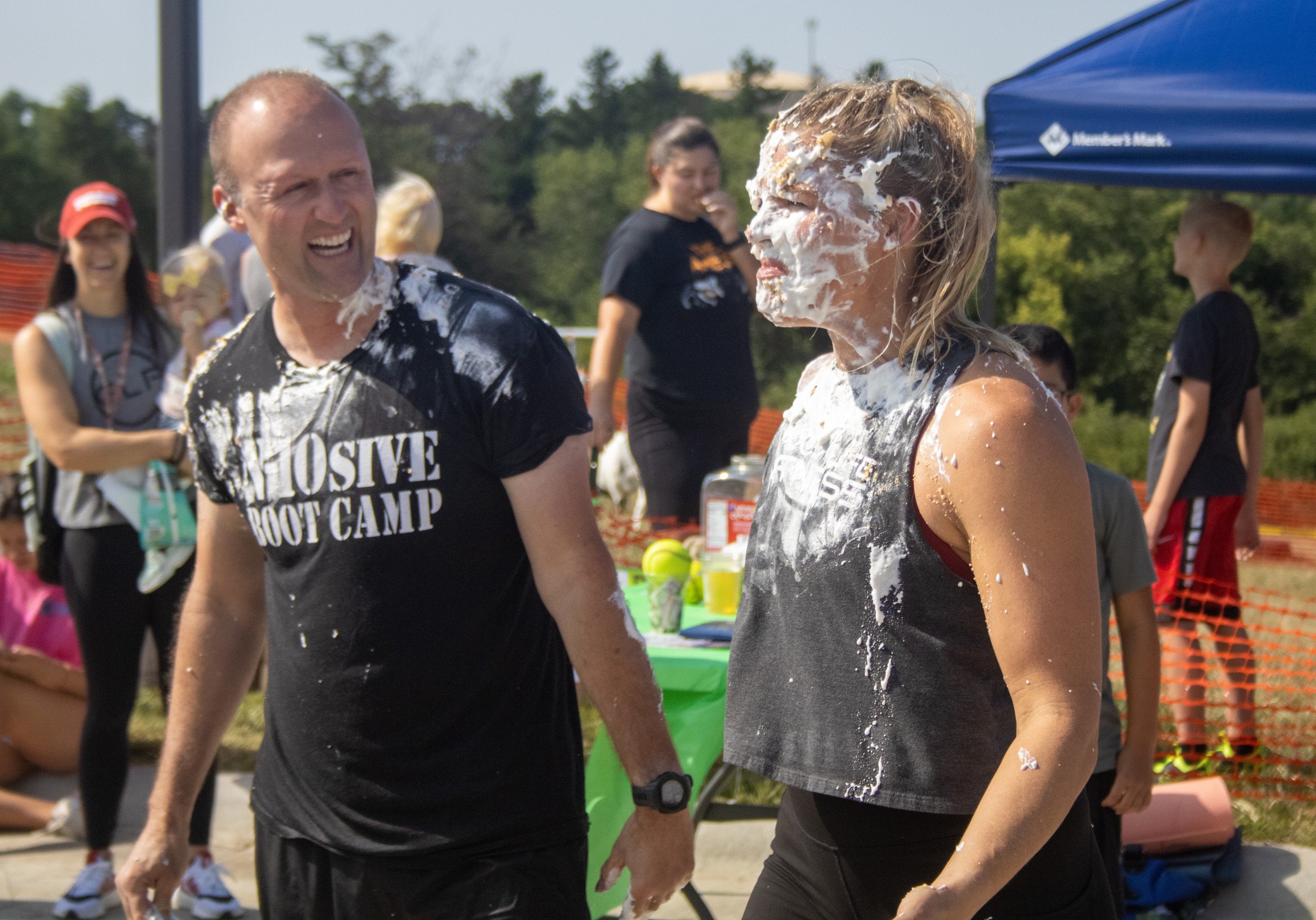 Good Life Fitness thanks donors with pie throwing and water tanks